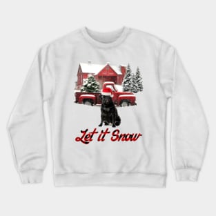 Black Pug Let It Snow Tree Farm Red Truck Christmas Crewneck Sweatshirt